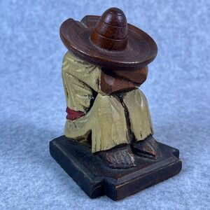 Vintage Mexican‎ Siesta Man Sombrero Wood Carving Figurine Folk Art Decor